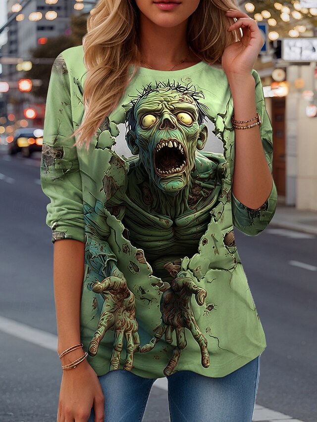 Women's T Shirt Graphic Skull Vintage Fashion Stylish Long