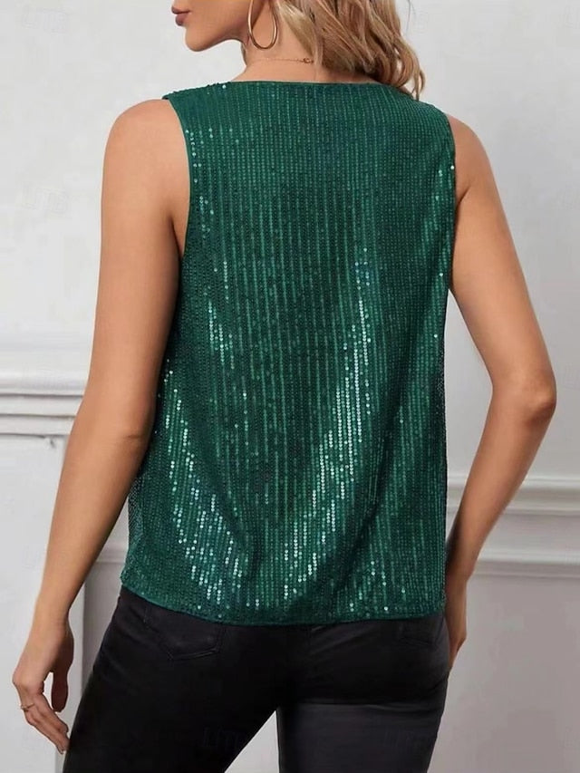 Women's Blouse Sequins Draped Solid Color Stylish