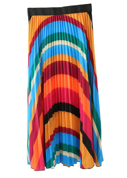 Unique Rainbow Wrinkled Striped Chiffon Skirt Summer AZ1034