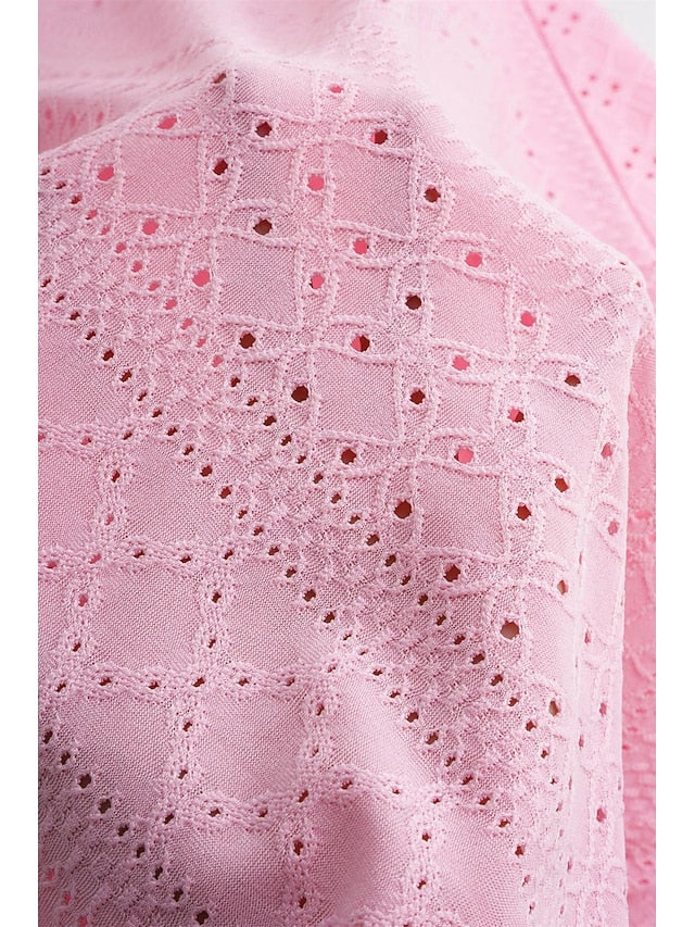 Women's Texture Blouse Eyelet Top Pointelle Tee Tunic