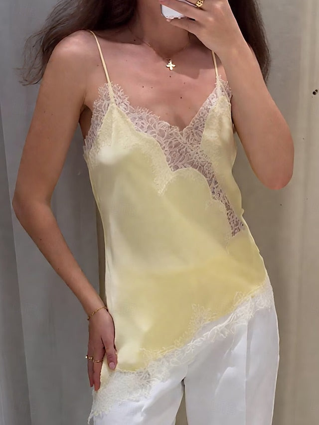 Women's Blouse Camisole Tank Top Sleeveless Shirt Lace Trim