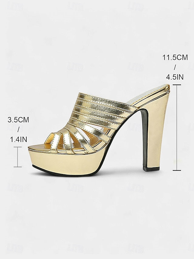 Heels Open-Toe - White Mule Strappy Platform Women's