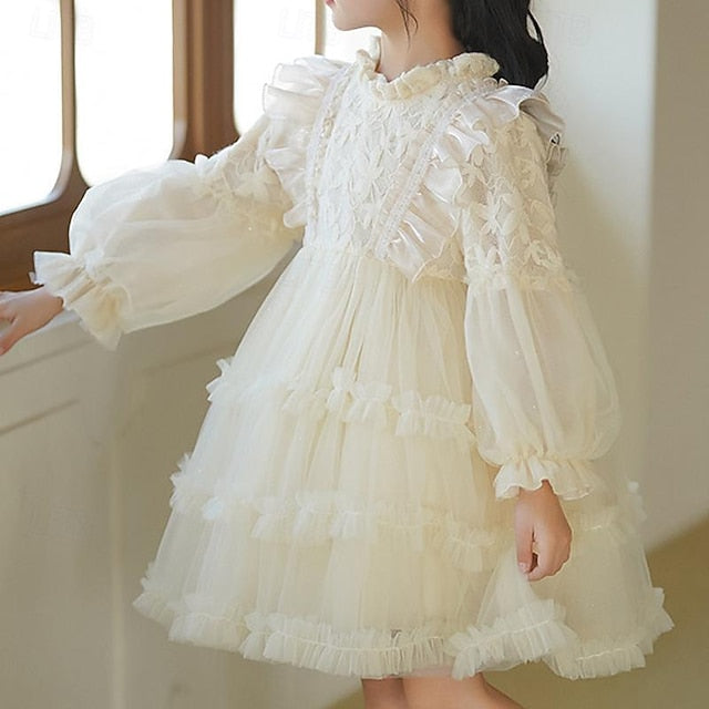 Kids Color Girl Long Solid Girls' Party Dress Flower
