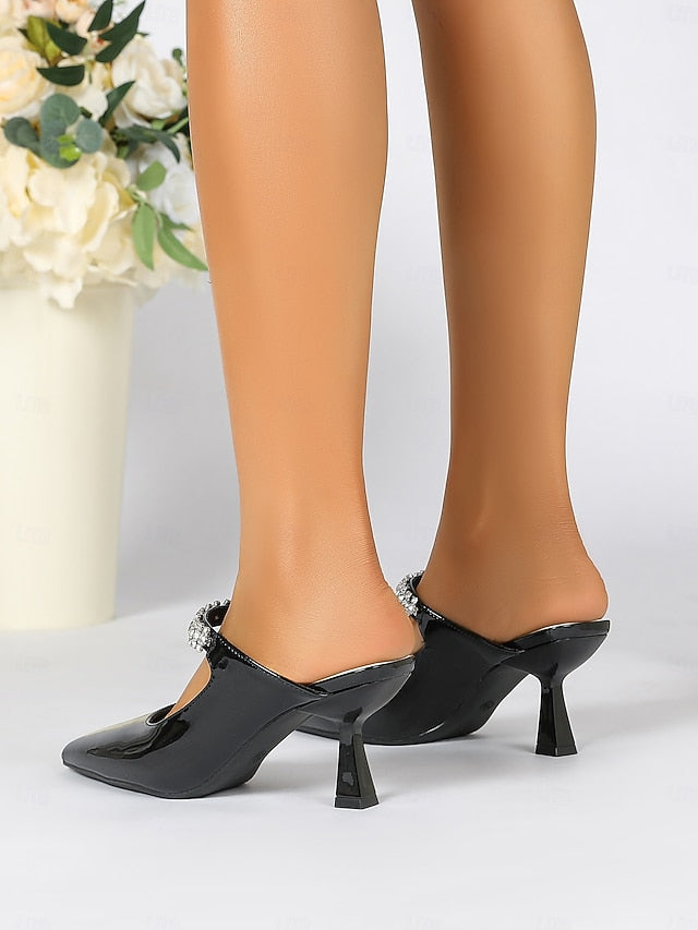 Women's Pointed-Toe Slip-On Rhinestone Heeled Embellished
