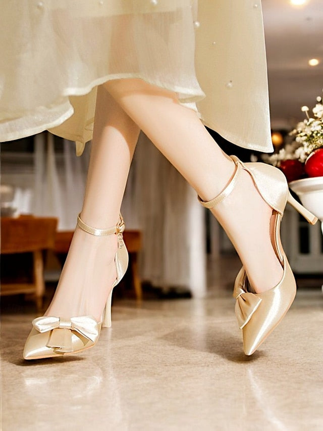 Pointed Pumps Strap Classy – Women's Ankle Bow Champagne