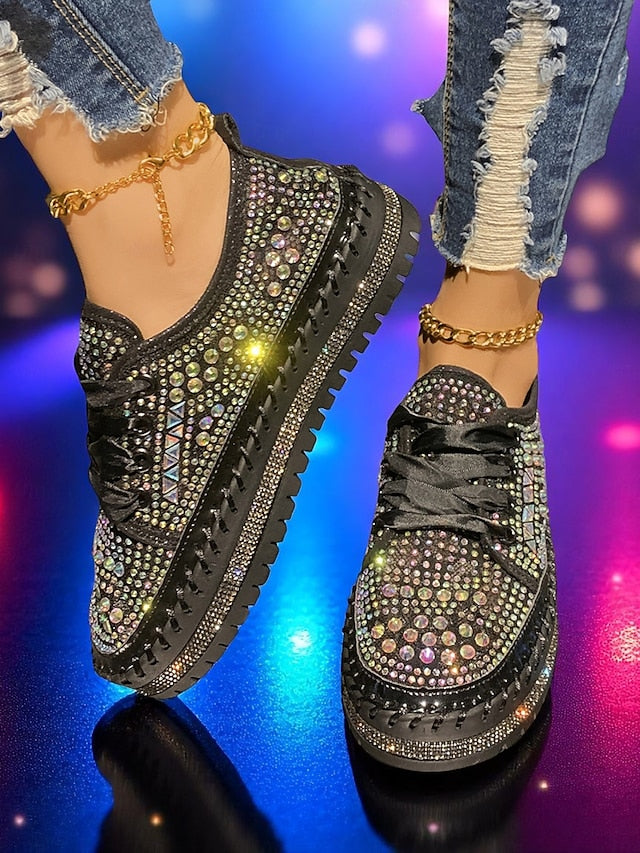 with Silver Sneakers Women's Rhinestone Sparkling Accents