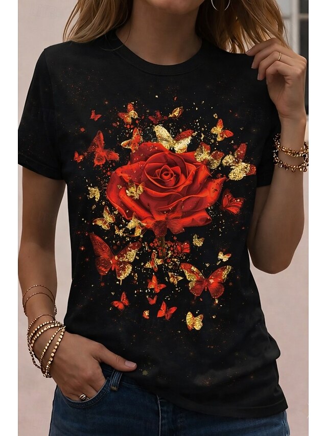 Women's T Shirt Print Floral Stylish Classic Casual Short