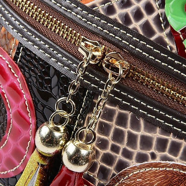 Damen Leder Schultertasche Bohemian Bunt Patchwork - Tasche