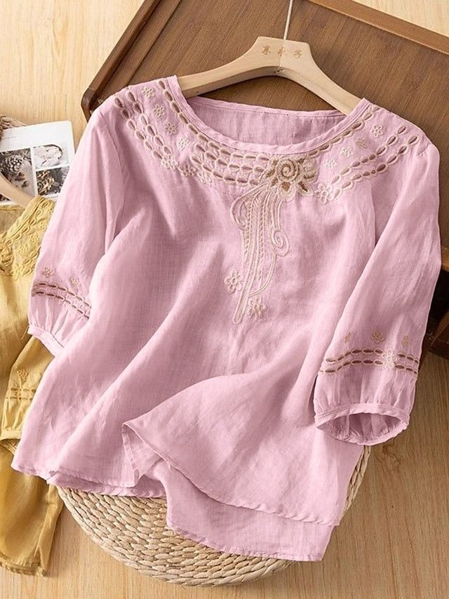 Women's Shirt Cotton Blend Blouse Lace Patchwork Solid