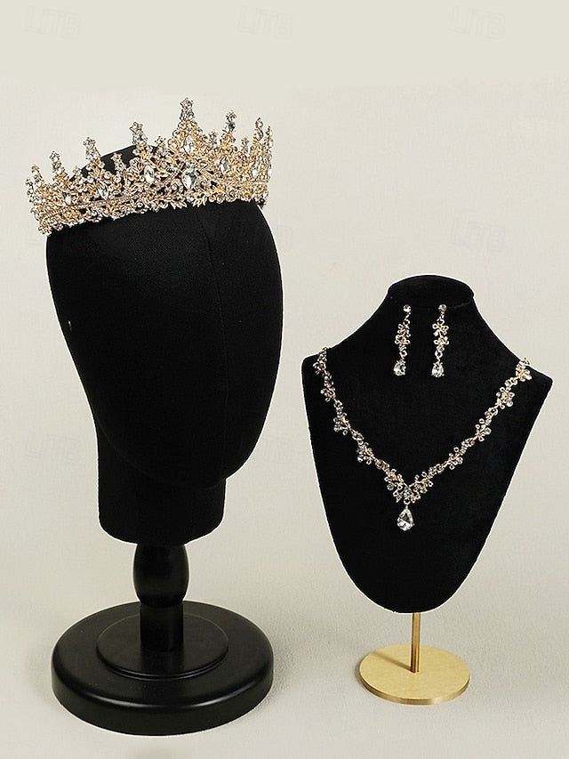 Sparkling Tiara Crown Necklace Diamond Set and – Gold-Plated