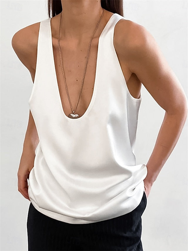 Women's Shirt Elegant Dressy Satin Top Solid Color Stylish