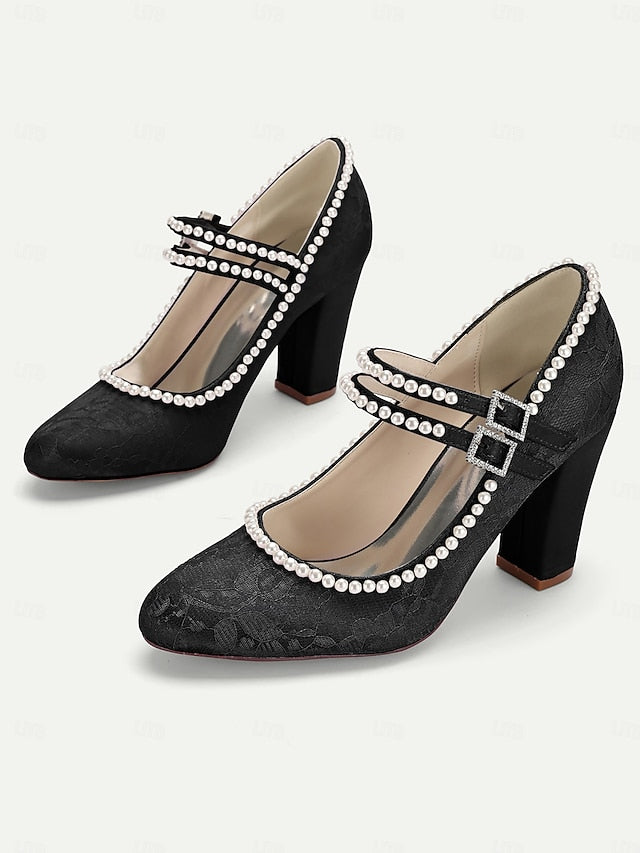 Jane Lace Women's - Heels Purple Embellished Pearl Mary