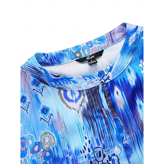 Women's Shirt Basic Buttons Print Long Sleeve Regular Tops
