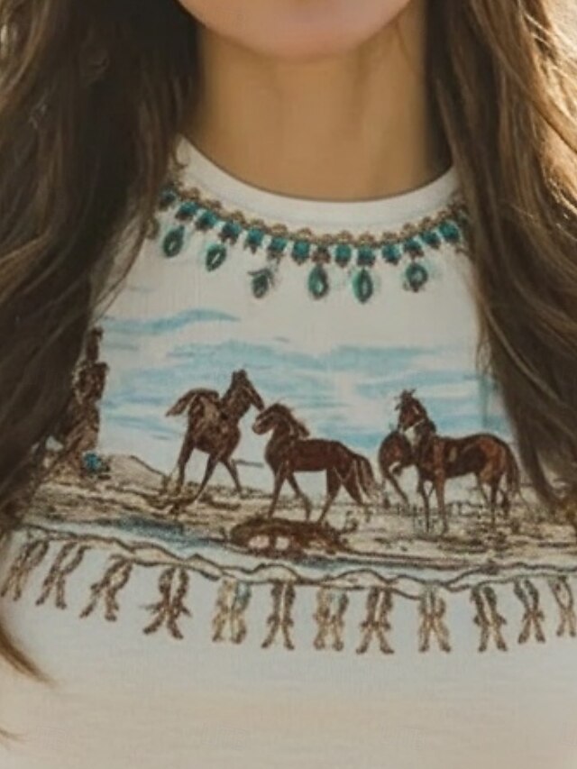 Women's T Shirt Print Graphic Bohemia Vintage Fashion Long