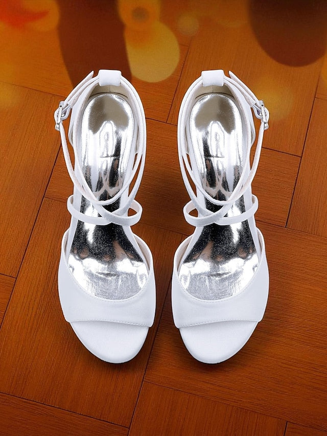 Ankle Strap Sandals Women's Block Heel with Satin - Elegant