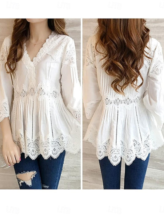 Women's Blouse Dressy Tops Lace Tops Ruched Lace Ruffle