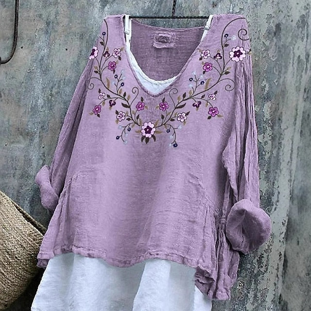 Women's T Shirt Tee Top Print Floral Fashion Modern Long