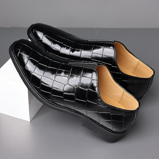 Burgundy Shoes Men's – Pattern Crocodile Slip-On