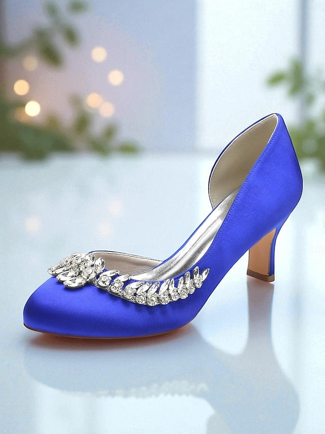 Heels Toe Satin Kitten - Heel Silver Low Women's Round