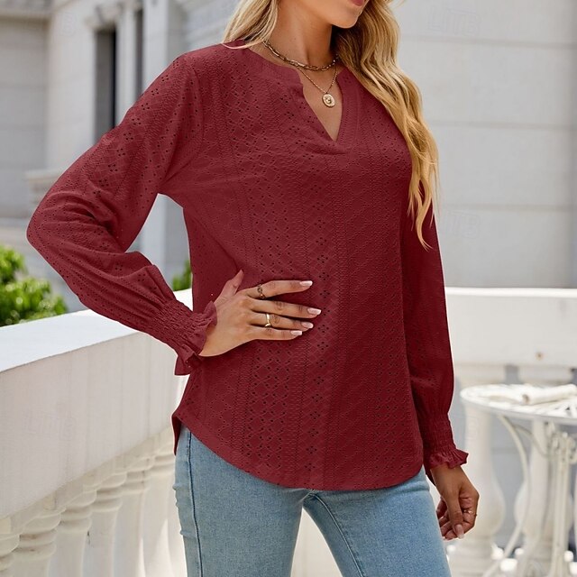 Women's Shirt Blouse Ruffle Shirt Hollow Out Plain Stylish