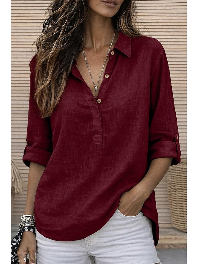 Women's Shirt Cotton Linen Shirts Popover Shirt Summer