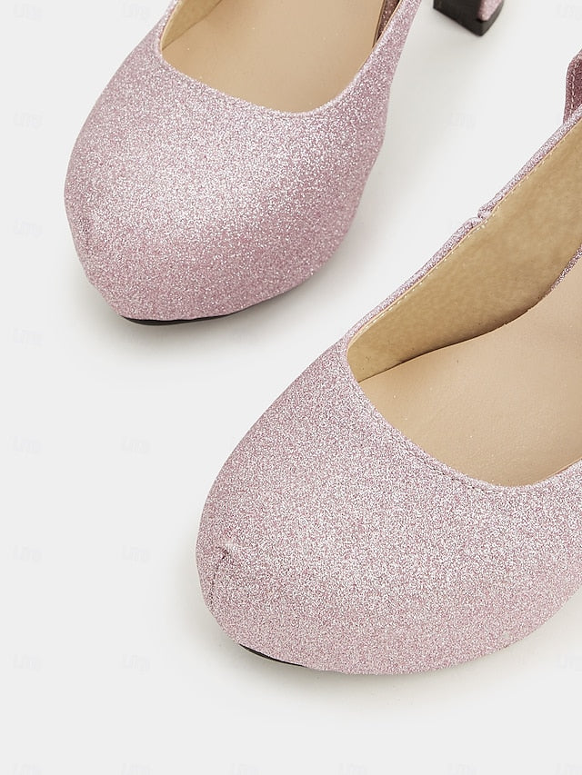 Women's Platform Strap Pink Glitter – with Ankle Heels