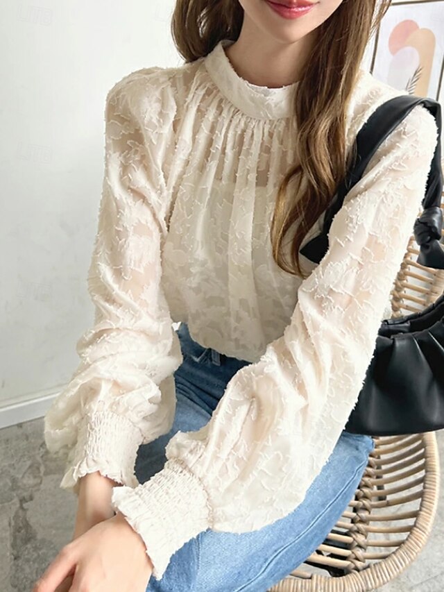 Women's Shirt Blouse Chiffon Tops Ruched Lace Floral Active