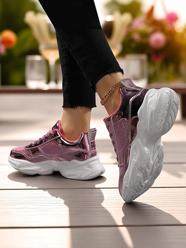with Chunky Platform Metallic Sneakers Women's Glitter