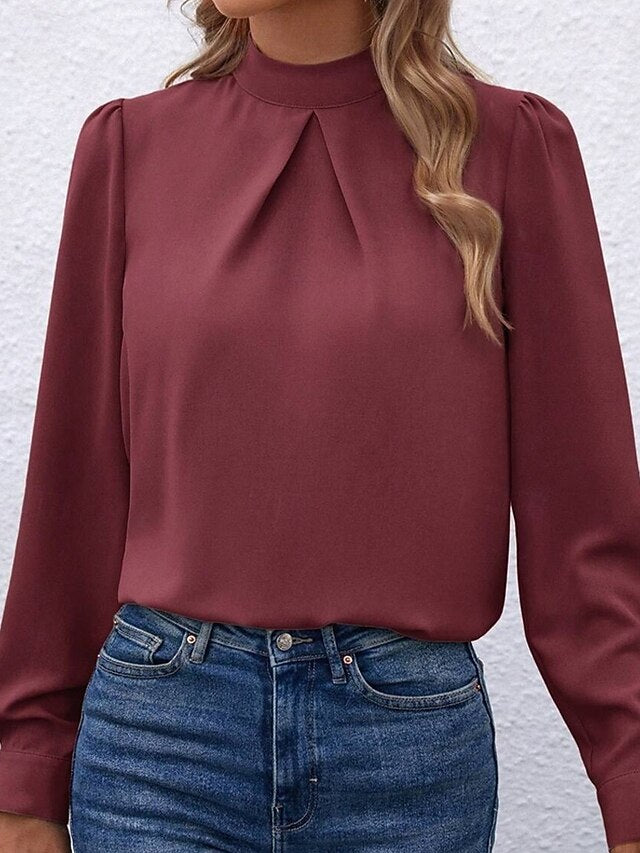 Women's Shirt Elegant Dressy Satin Top Solid Color Stylish