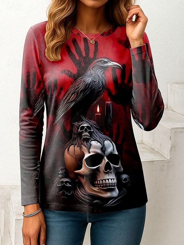 Women's T Shirt Skulls Graphic Vintage Fashion Stylish Long