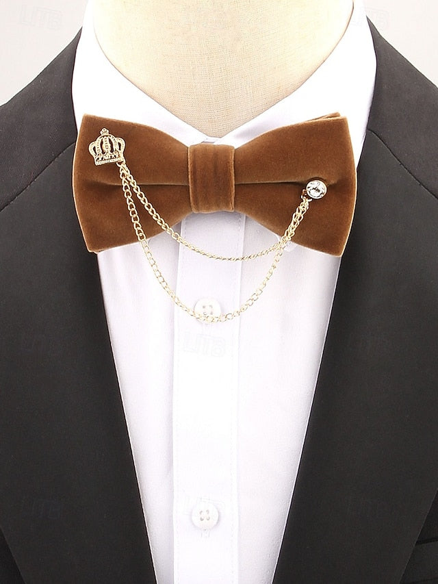Men's Velvet with Tie – and Chain Detail Crown Bow