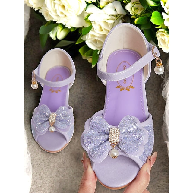 Glitter with Pearl Sandals Purple Bow Girls' Accent