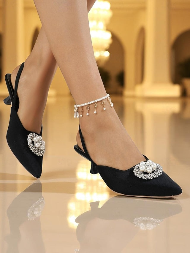 with Pumps Pearl Satin Blue Slingback Women's and