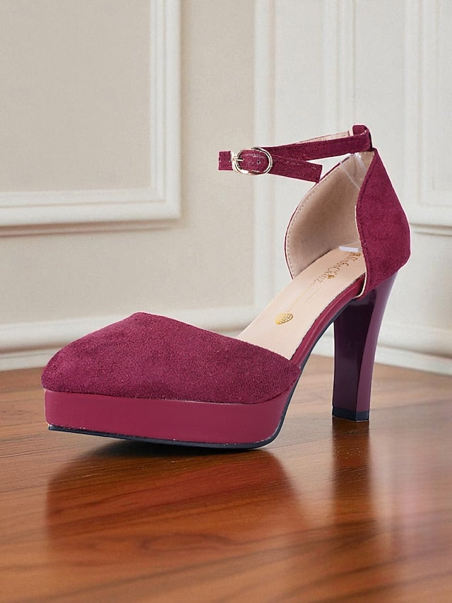Platform Ankle Burgundy Heel Women's 1950s High Strap Suede