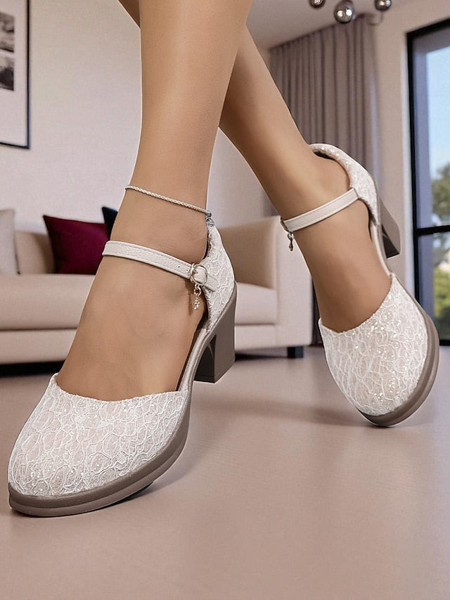 Comfortable Jane Women's Heel Mary - Low Lace Shoes Chunky