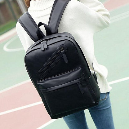 mit Lederrucksack Schwarz Faux Front Reißverschluss Herrentasche