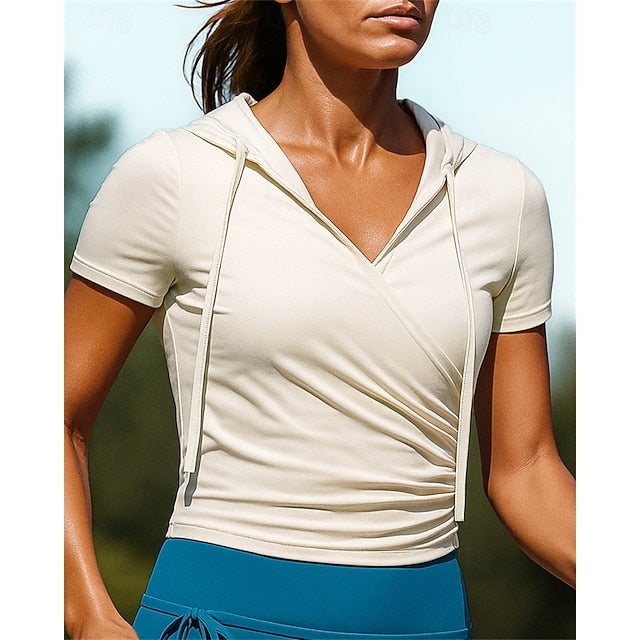 Women's Hiking Shirt Hiking top Ruched top Short Sleeve V