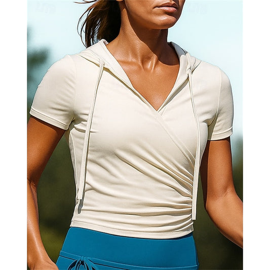 Women's Hiking Shirt Hiking top Ruched top Short Sleeve V