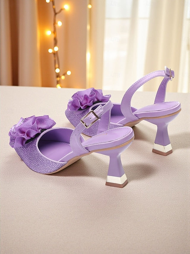 Heels with Slingback Rhinestone Floral Purple Women's