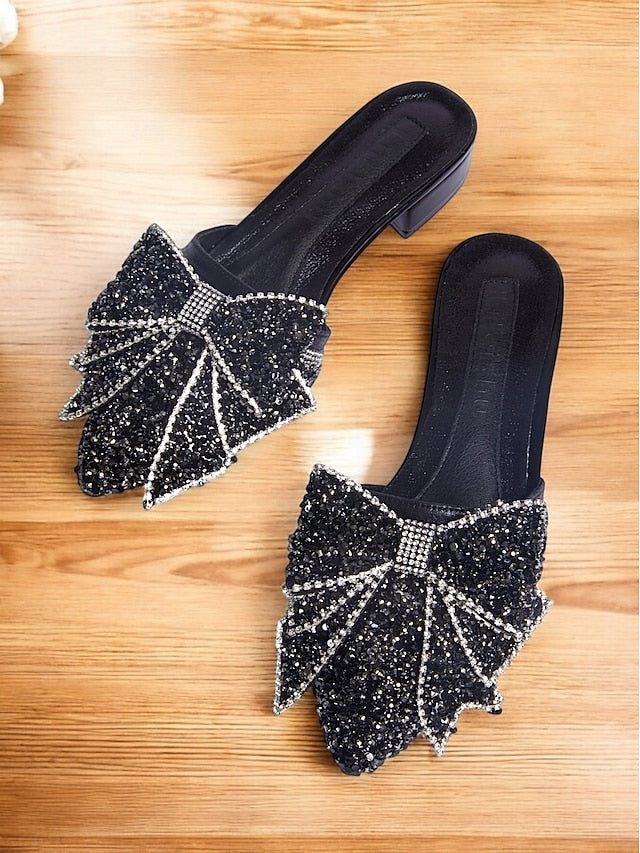 Parties Black Flat Rhinestone-Bow Mules for and Perfect –