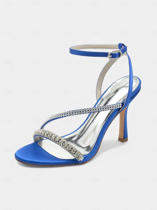 Champagne Sophisticated Strappy Heels Rhinestone Satin –
