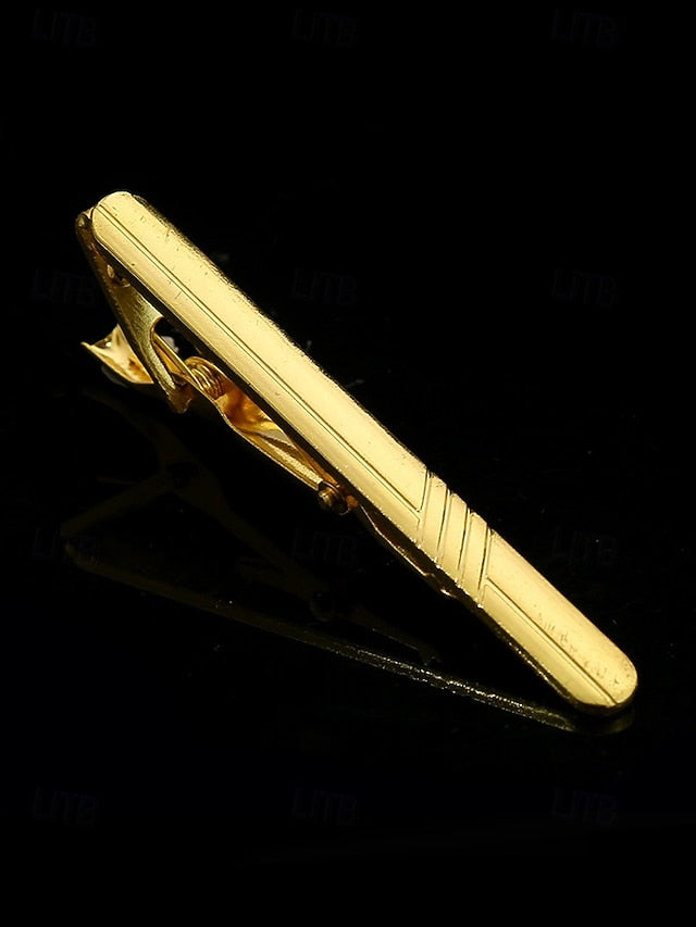 Sleek Men Clip Black Design Gold Tie for with Elegant Inlay –