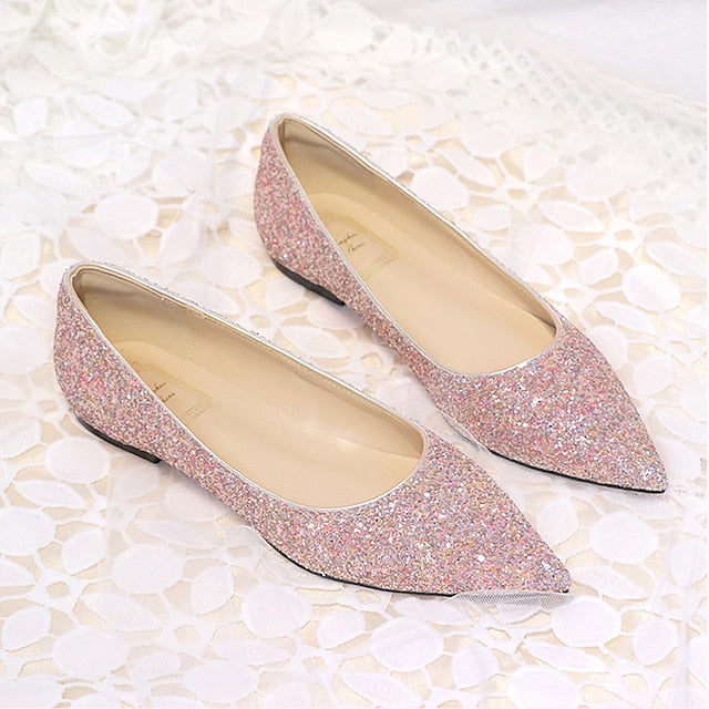 Toe Comfortable Flat Pink Women's – Shoes Pointed Glitter