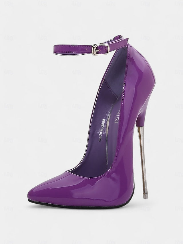 Strap with Red Ankle Stiletto Women's Leather Patent Heels