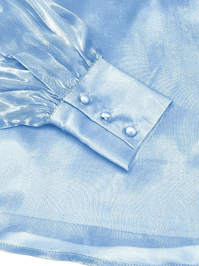Women's Shirt Elegant Satin Top Blouse Ruched Plain Vintage