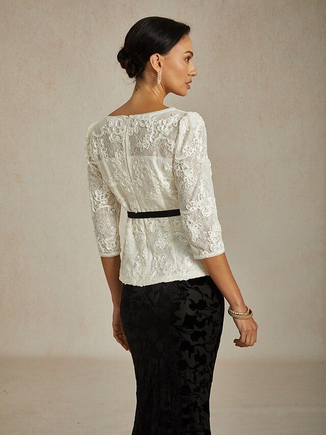 Women's Lace Tops Floral Graphic Elegant Stylish Boat Neck