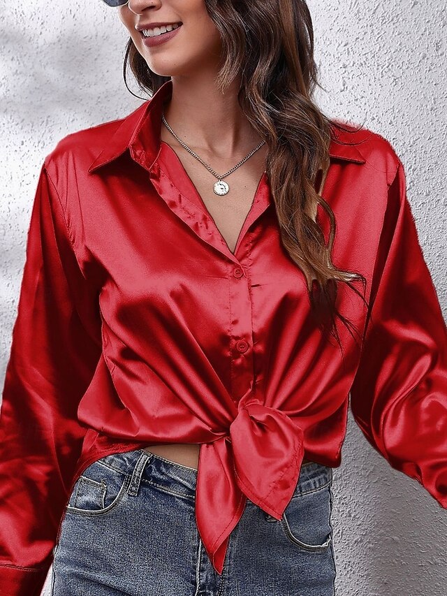 Women's Shirt Blouse Buttons Solid Color Basic Casual Long