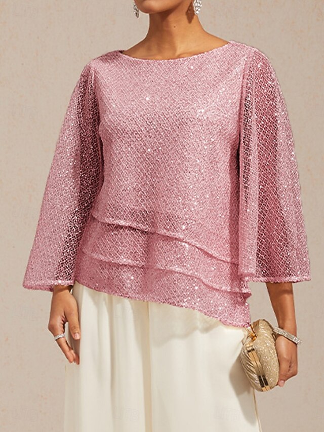Women's Blouse Lace Tops Illusion Solid Color Elegant