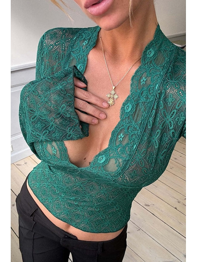 Women's Blouse Lace Tops Lace Plain Stylish Modern Long
