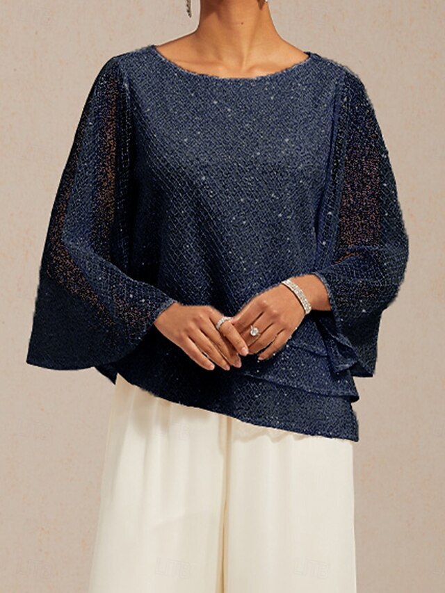 Women's Blouse Lace Tops Illusion Solid Color Elegant